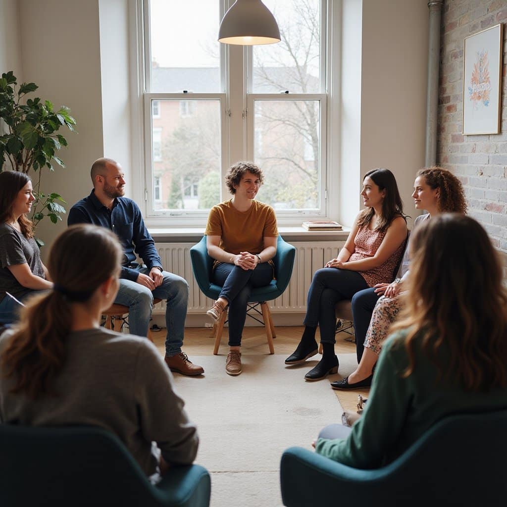 Group therapy happening among people