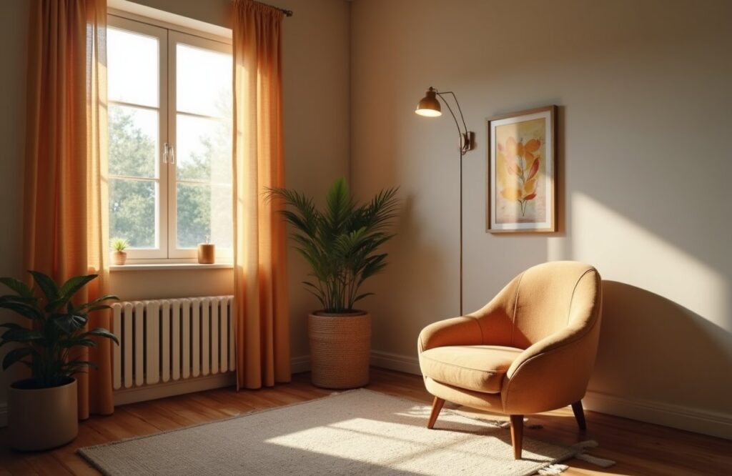 Minimalist consultation space with colorful accents and a tranquil atmosphere