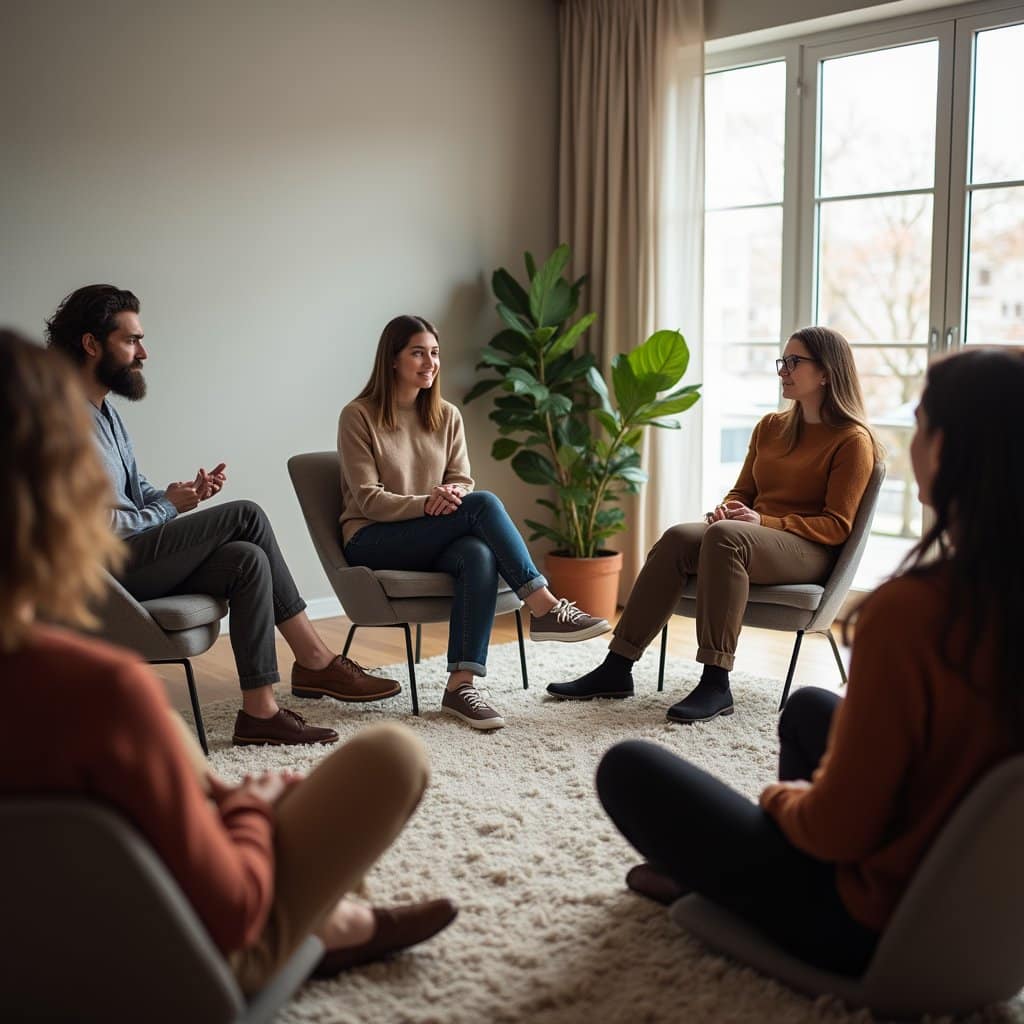Group therapy session happening for Mental Health