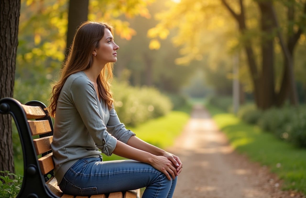 A woman is sitting peacefully in the garden of our inpatient facility