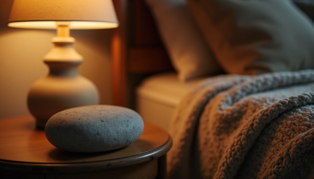 Smooth stone placed beside a warm lamp in a cozy trauma therapy setting in Contra Costa County