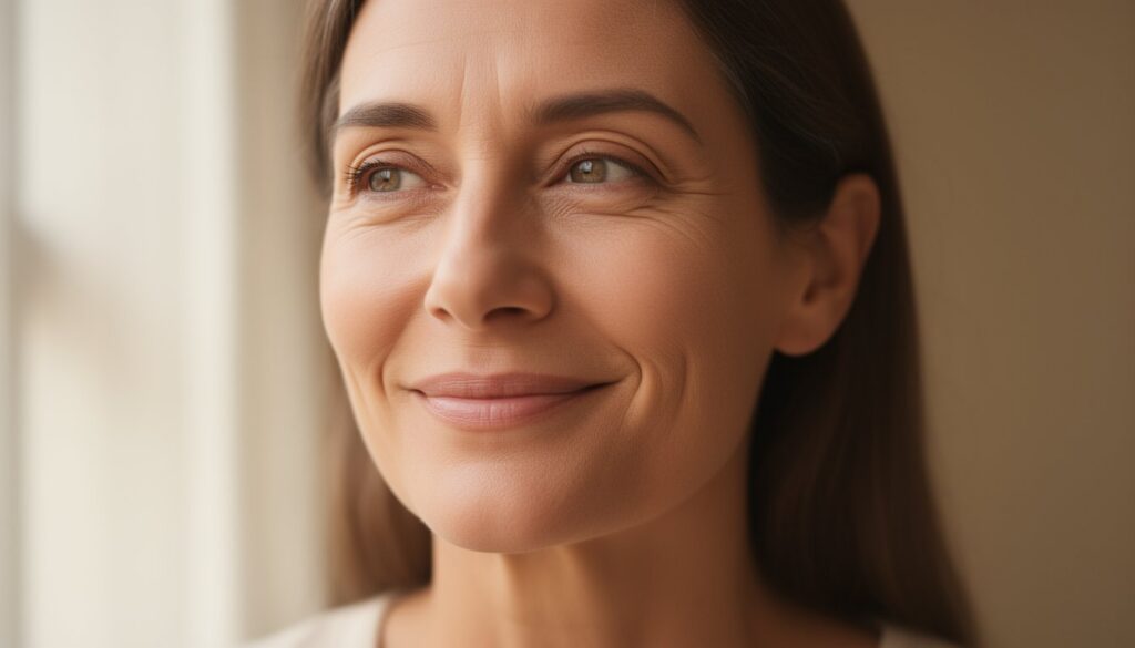 Portrait of a thoughtful adult with gentle eyes, embodying the benefits of individual therapy services.