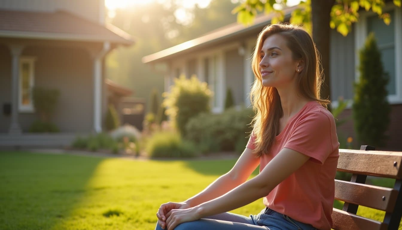 Woman sitting outdoors in a garden smiling
