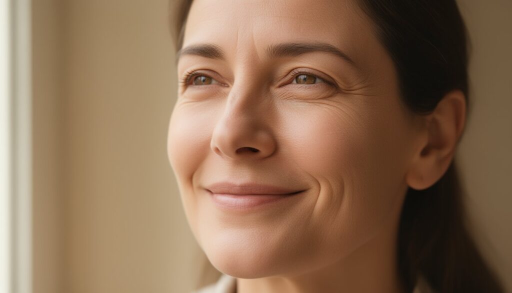 Calm adult looking thoughtfully at the camera, symbolizing trust in individual therapy services.